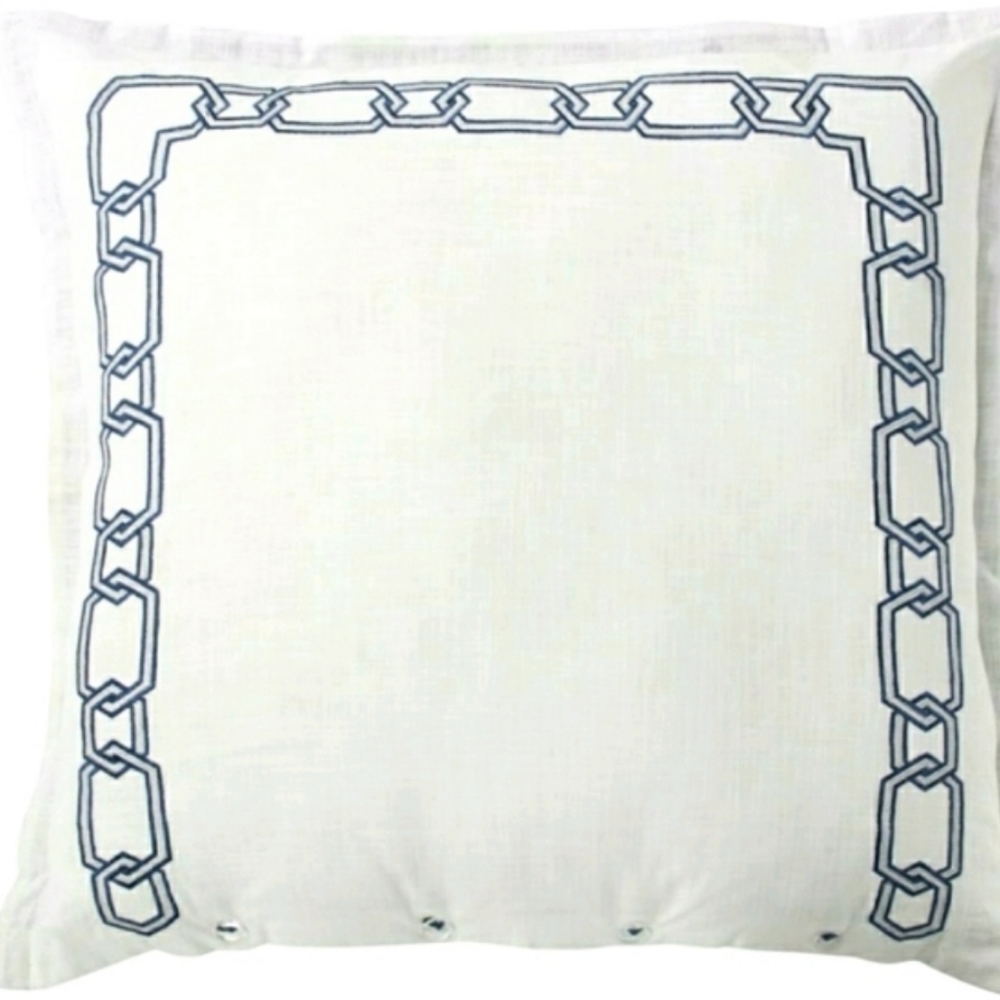 Rose Tree Euro Sham Set Reversible White Indigo Blue Chain Link Border NWT